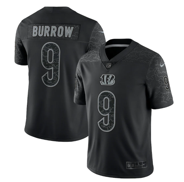 Men's Black BlCincinnati Bengals #9 Joe Burrow Reflective Limited Stitched Jersey